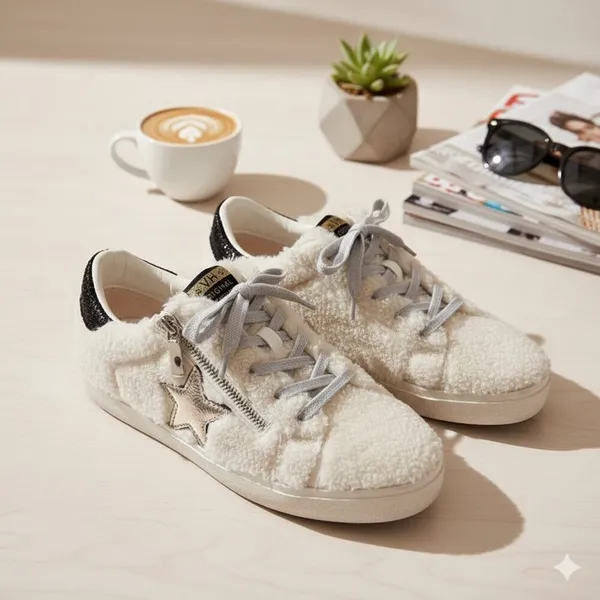 Vintage Havana Women's Melina Embellished Faux Fur Sneakers Size 6 Preowned - Image 2