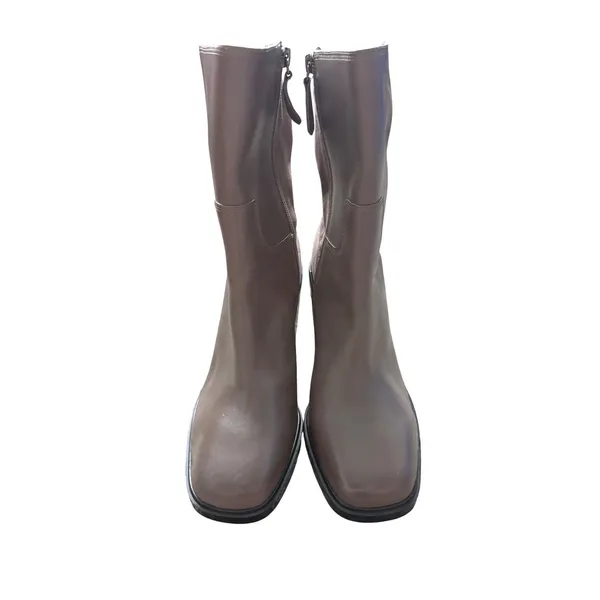 Franco Sarto Penelope Taupe Leather Suede Square Toe Block Heel Boots Size 10M - Image 4