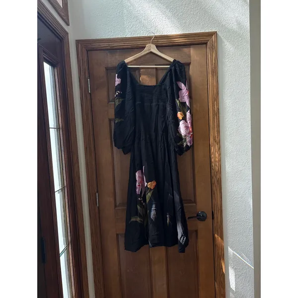 FARM RIO Floral Long Sleeve Midi Dress in Black Size XS - Image 6