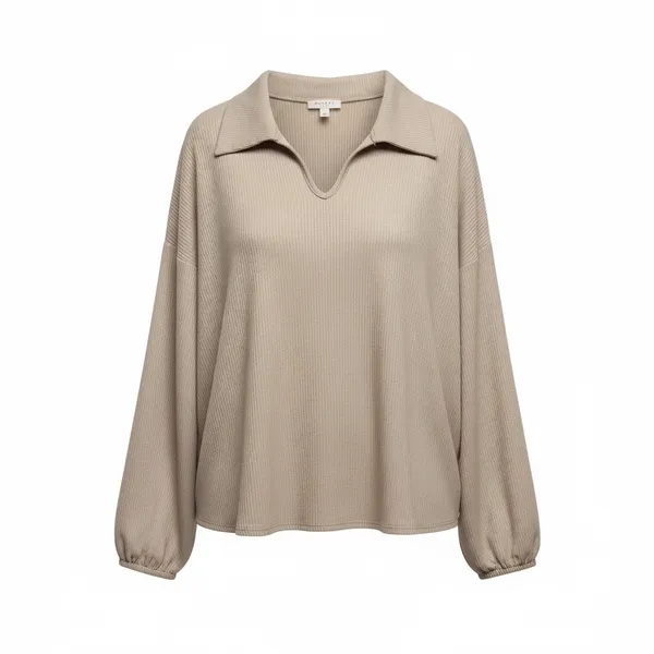 Andree by Unit V-neck Collared ribbed top Tan Size Large - Image 12