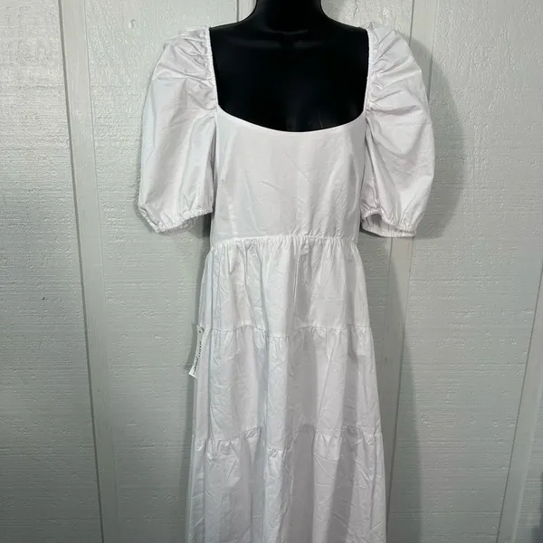 Bardot White High Low Puff Sleeve Dress Size 8 NWT - Image 2