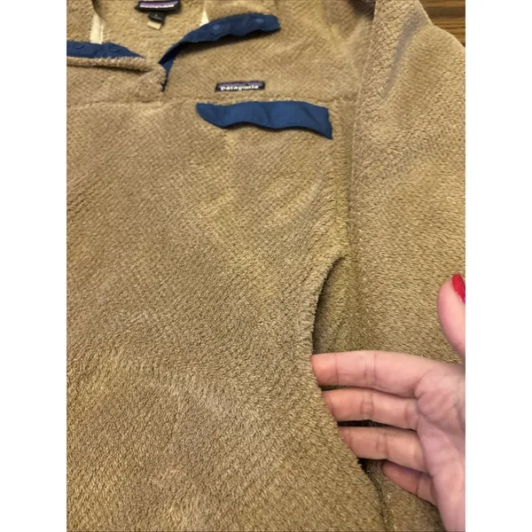 PATAGONIA Re-Tool Women's Large Snap T Fleece‎ Soft Pullover Brown/Navy~EUC - Image 5