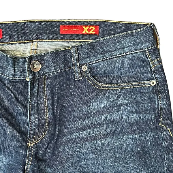Express E2 Eva Full Leg Flared Jeans Size 31 Mid-Rise Stretch‎ Dark Wash Denim - Image 6