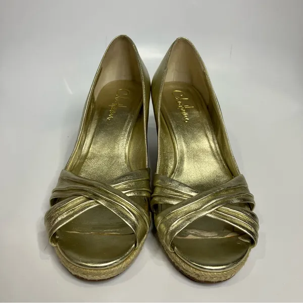 Cole Haan gold leather wedge espadrilles women’s size 8.5 dressy‎ party metallic - Image 2