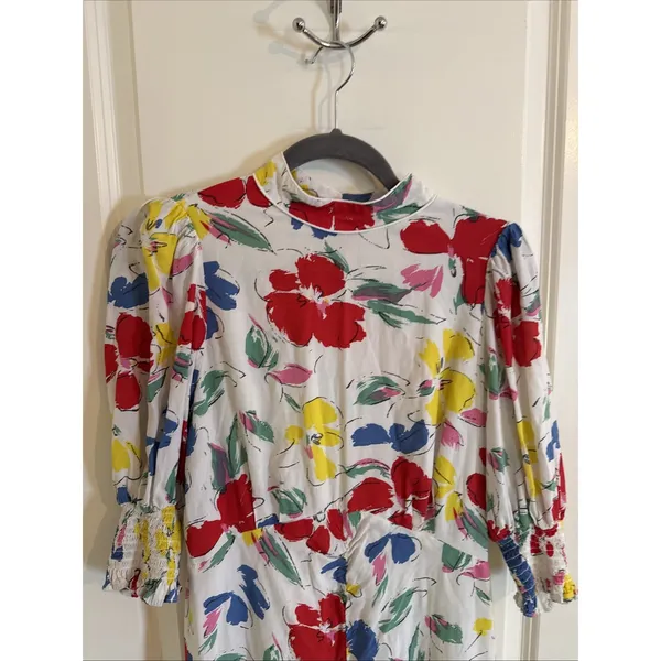 Rixo Target Floral Cascade Ruffle Artsy Maxi Dress Mock Neck Size 6 - Image 2