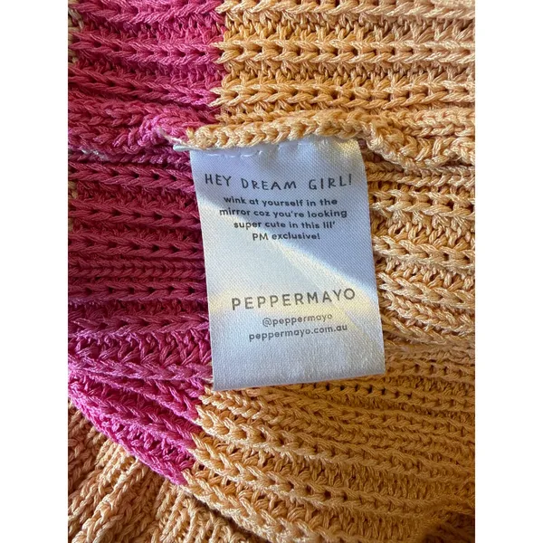 Peppermayo Sunset Striped Ribbed Knit Off Shoulder Mini Dress Pink Orange S/M - Image 4