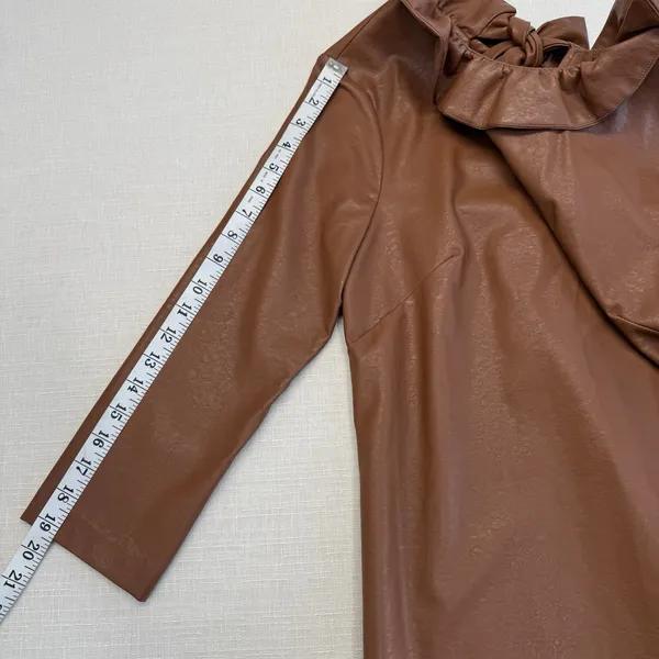 Tuckernuck Brown Coated Ruffle Neck Bow Back Blouse 3/4 Sleeve S - Image 12
