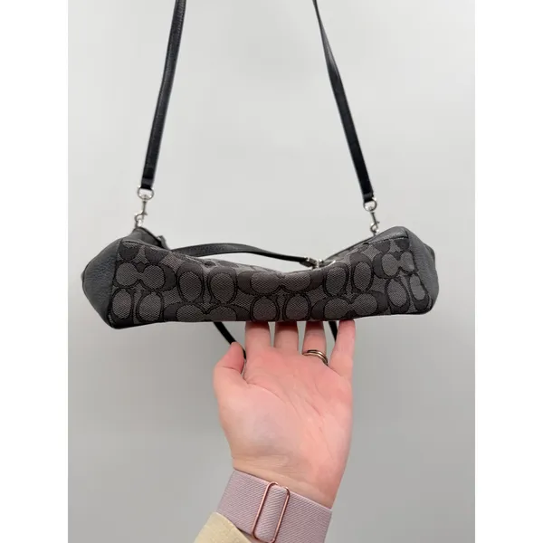 Coach Kelsey Satchel‎ Crossbody Bag Black Signature Canvas Shoulder Purse - Image 6
