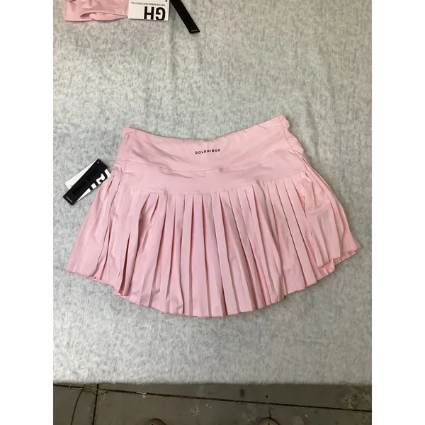 Gold Hinge Pleat Tennis Skirt Pink Athleisure Skort Large JK2201-ABLM - Image 2