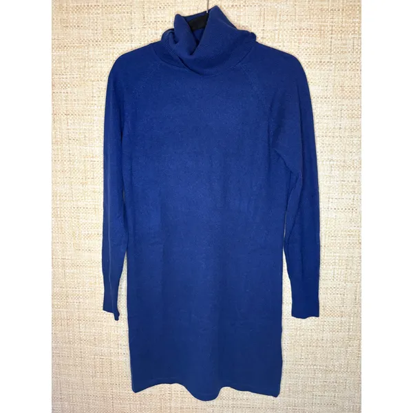 Quince Mongolian Cashmere Turtleneck Sweater Dress‎ Navy Blue Small NEW - Image 2