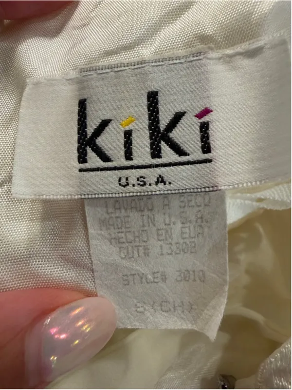 VTG Kiki USA White Embroidered Lace Corset Maxi Dress Rhinestone Strap Small 90s - Image 8