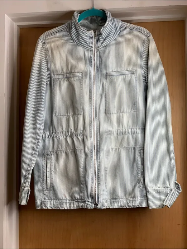 GAP Light Blue Railroad Striped Zip Jacket for Women Size-Large Coastal Casual - Image 3