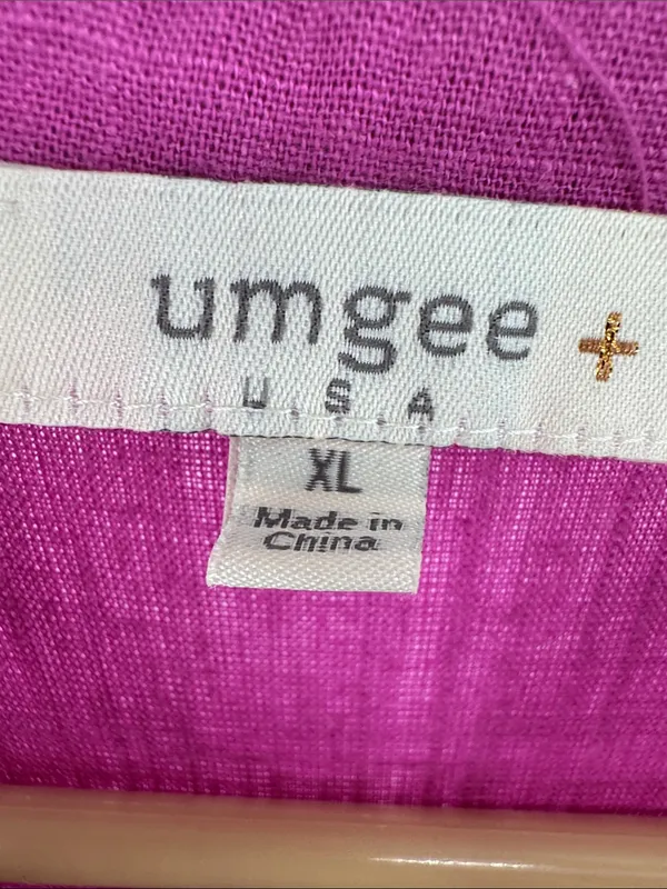 Umgee Fuchsia Button-Down Shirt with Frayed Placket XL oversized linen blend - Image 7