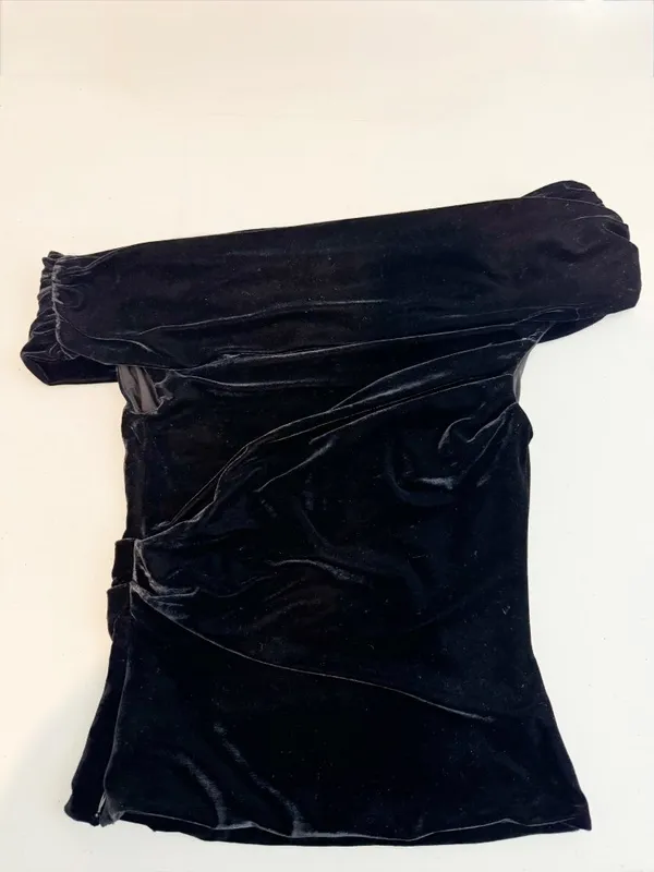Lovers Friends Willa Top Size Small Black Velvet Asymmetric Ruched Mob Wife Chic - Image 10