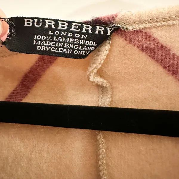 Burberry London Lamba Wool Nova Check Scarf Poncho Plaid Tan Black Red Fringe - Image 8