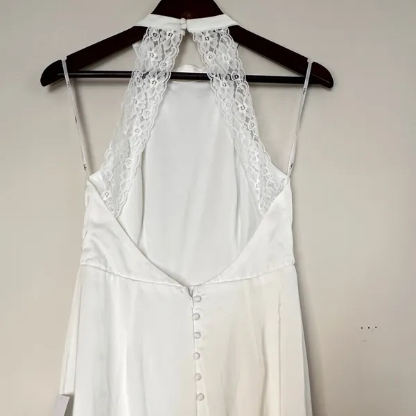 Lulu's White Satin Lace Backless Wedding Gown Dress Small - Image 7