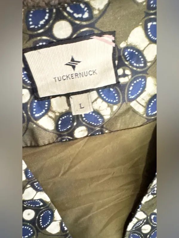 Tuckernuck 100%Cotton Boho Olive & Blue Floral Print Pleated Dress Size Large - Image 10