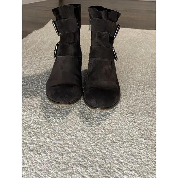 Paul Green Brown Suede Ankle Booties Buckle Zipper Women's US 6 miden 27.5 Cm - Image 2