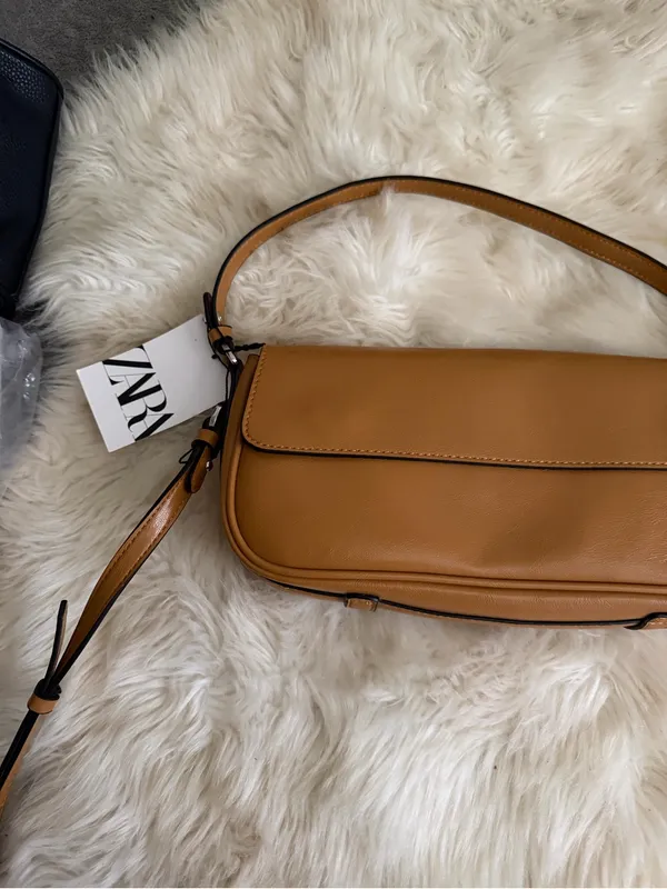 ZARA Classic Tan Leather Shoulder Bag - Image 4