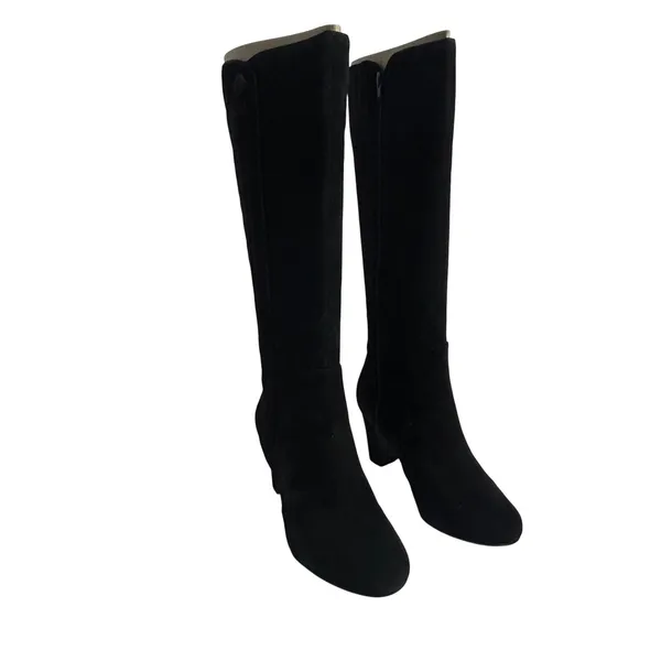 Clarks Tamryn Leaf Black Suede Knee High Block Heel Boots 9M - Image 2