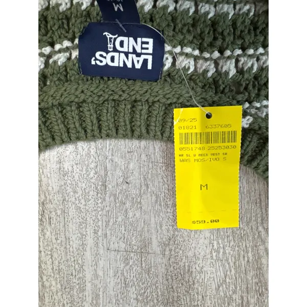 Lands End Womens Green White‎ Striped Knit Sweater Tank Vest Size Medium New - Image 2