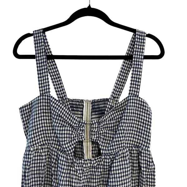 NEW Reformation Noel Gingham Linen Minidress Callah Check Navy White - Image 6