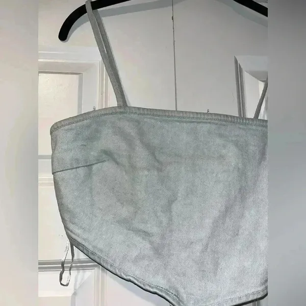 ZARA Minimalist Light Gray Cotton Crop Top Bustier Summer Tank Denim, Crop A37‎ - Image 9