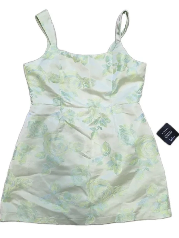 Lulus Brighter Side Mint Green Floral Satin Jacquard Mini Dress Size XL NY Jets - Image 2