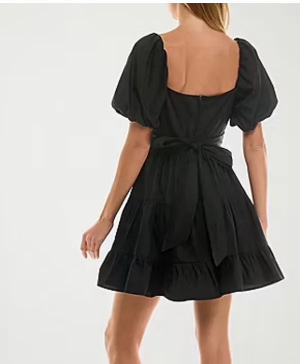 City Triangles Black Puff Sleeve Tiered Mini Dress - Image 2