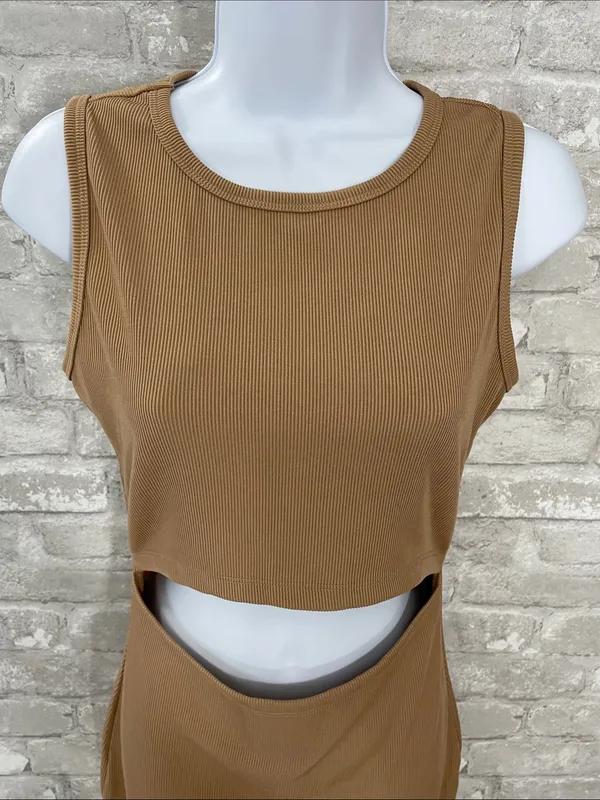 PrettyGarden Sleeveless Cutout Bodycon Dress in camel - Image 2