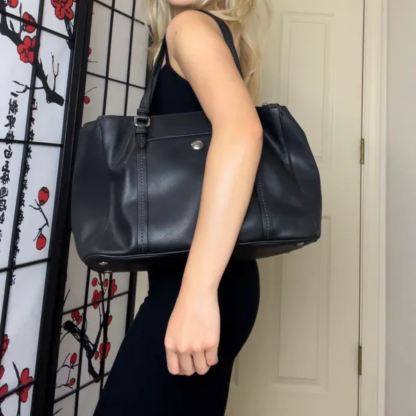 Coach | Vintage Black Peyton Leather Jordan Double-Zip Carryall Tote Purse Bag - Image 3
