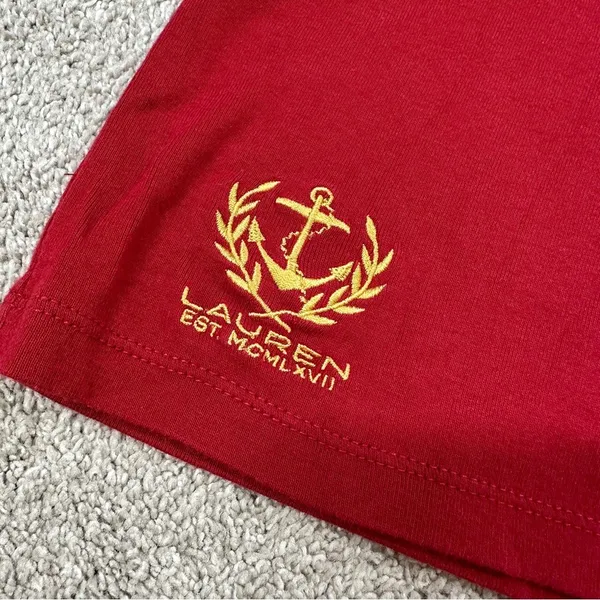 Lauren Ralph Lauren Henley Top Shirt Longsleeve Cotton Logo Embroidery in Red L - Image 6