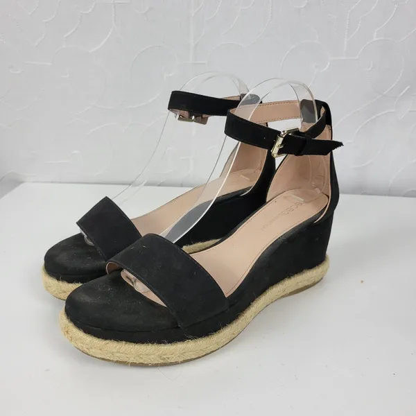 BCBGeneration Addie Women Sandals Size 7.5 Black Ankle Strap Espadrille Platform - Image 6