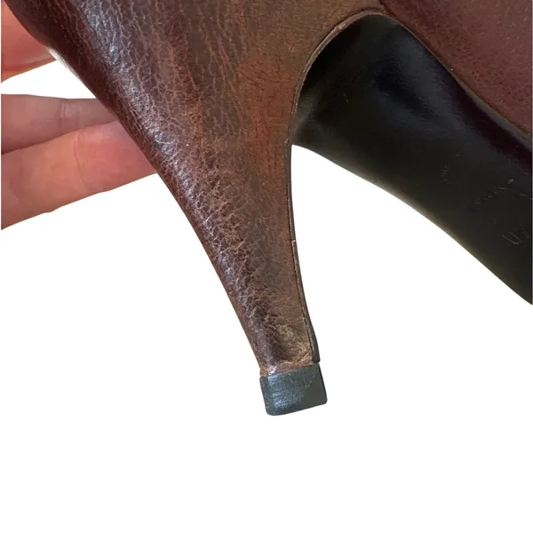 Prada Vintage Brown Leather Studded Grommet Bow Pumps Pointed Toe IT40 9.5 - Image 11