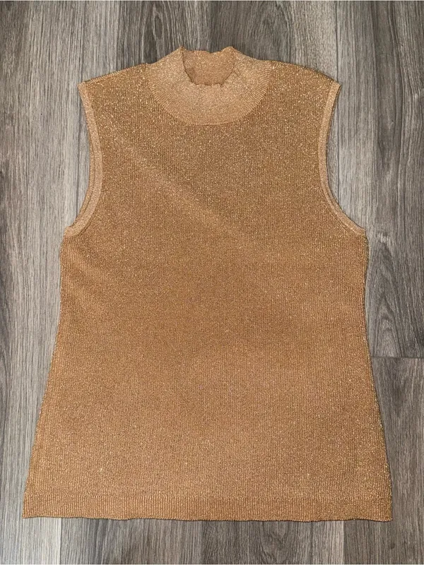 Tahari ASL Camel/Gold Sleeveless Mock Neck Sweater Size 8 NWT Sophisticated Boho - Image 7