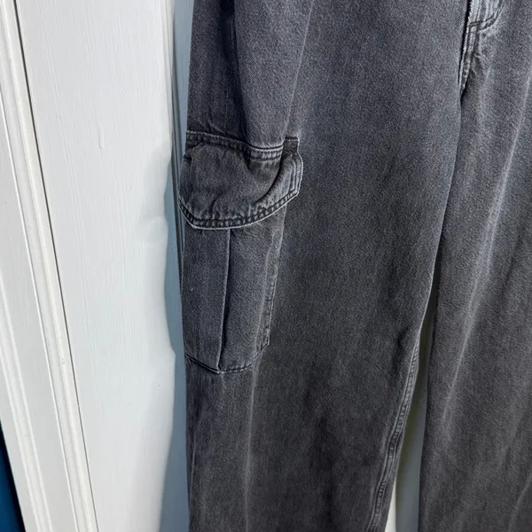 Agolde Minka Cargo Denim Wide-leg Jeans in Black W1887 Sz 28 - Image 6