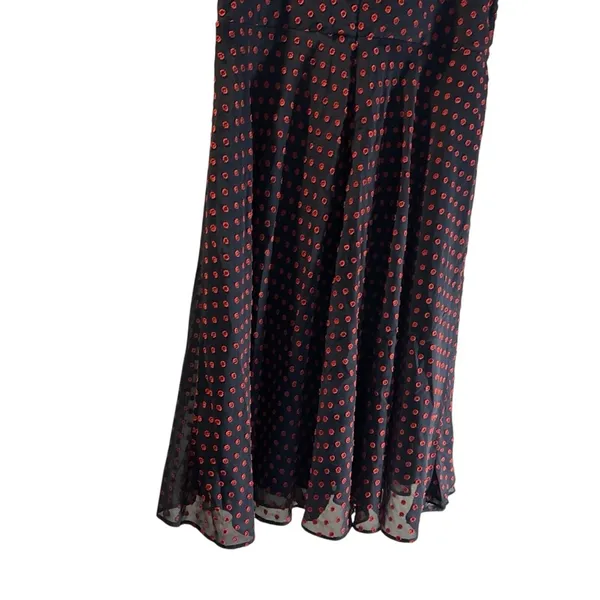 Eva Franco Womens 14‎ Polka Dot Ruffle Fit & Flare Dress Navy Red Keyhole Back - Image 6