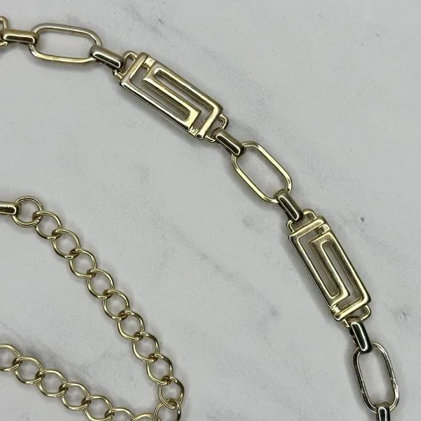 Greek Key Gold Tone Chain Belt One Size (OS) Adjustable Hook Closure ✨ - Image 5