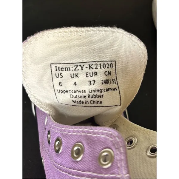Lavender High-Top Canvas Sneakers - Women's Casual Shoe Size 6 NWOT - Image 4