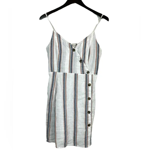 American Eagle AEO Linen Blend Striped Button Front Mini Dress Size Medium - Image 9