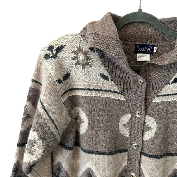 Vintage Bauhinia Lambswool Angora Southwestern Cardigan Sweater M - Image 3