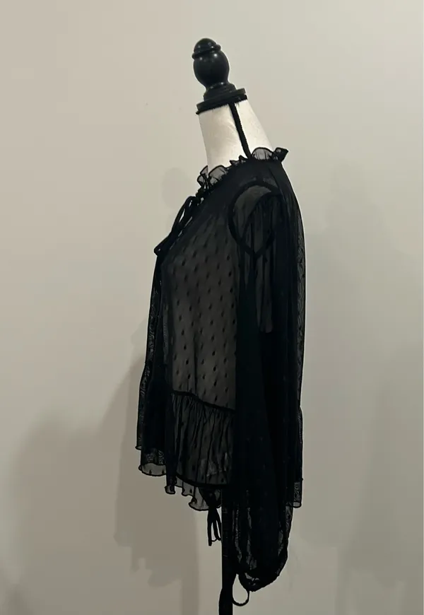 West Fade Sheer Polka Dot Blouse Black Size XL - Image 3
