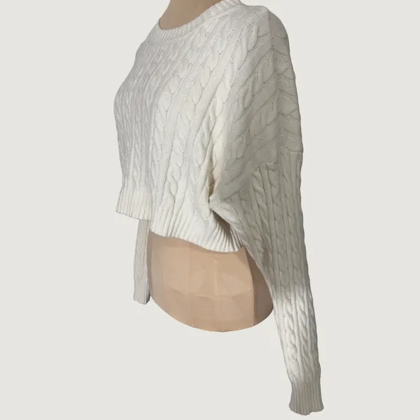 3229 | Altar'd State Cable Knit Cropped Sweater Ivory Cottagecore Coquette S - Image 4