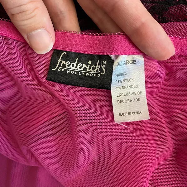 Frederick’s of Hollywood Vintage Pink Black Lace Sheer Camisole Tank Top Size XL - Image 2
