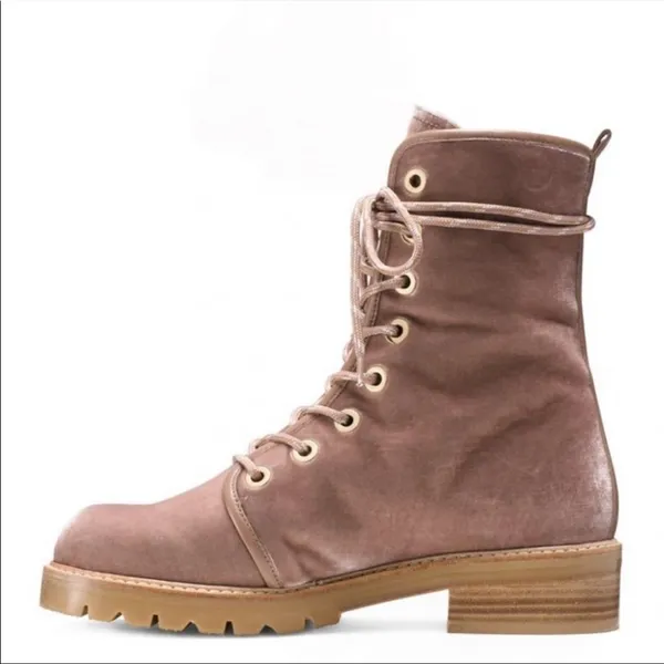 Stuart Weitzman Metermaid‎ Velvet Combat Boots in Candy Pink Size 7.5 - Image 16
