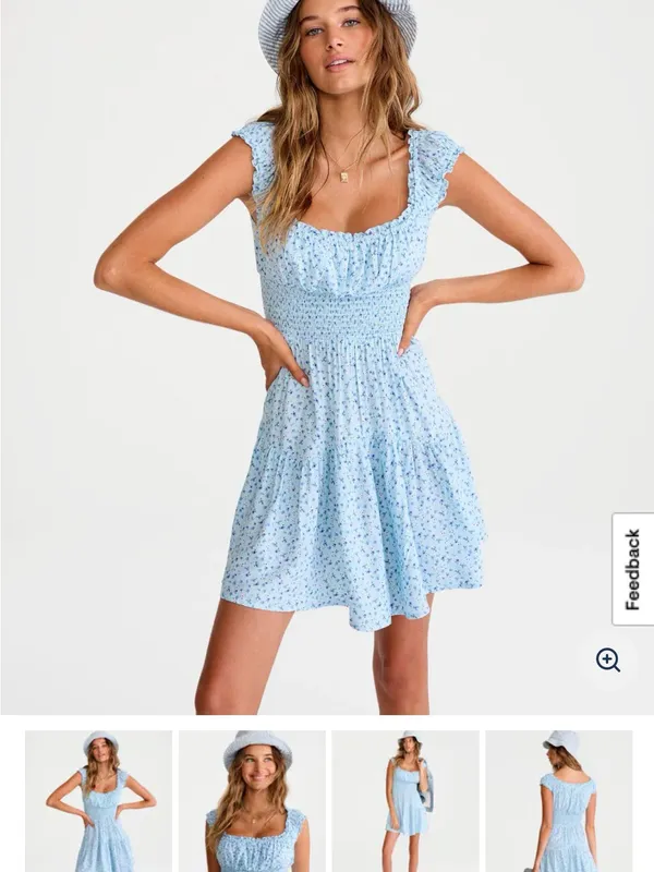 Aeropostale Light Blue Floral Smocked Mini Dress - Image 2