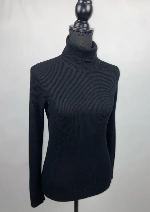 Turtleneck Sweater Black Ambiance Apparel Large Stretch - Image 3
