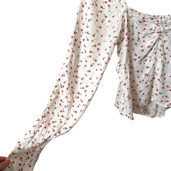 FREE PEOPLE Julia Sweetheart Cherry Top White Small‎ - Image 3