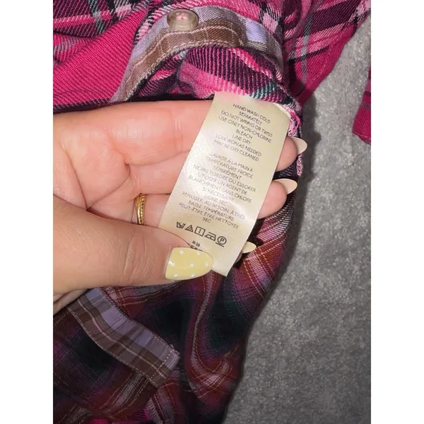 Anthropologie Pilcro Mixed Patchwork Flannel Buttondown Shirt Pink S Oversized - Image 6