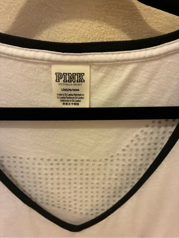 PINK Victoria’s Secret White V-Neck Tee with Black Trim Size Large - Image 2